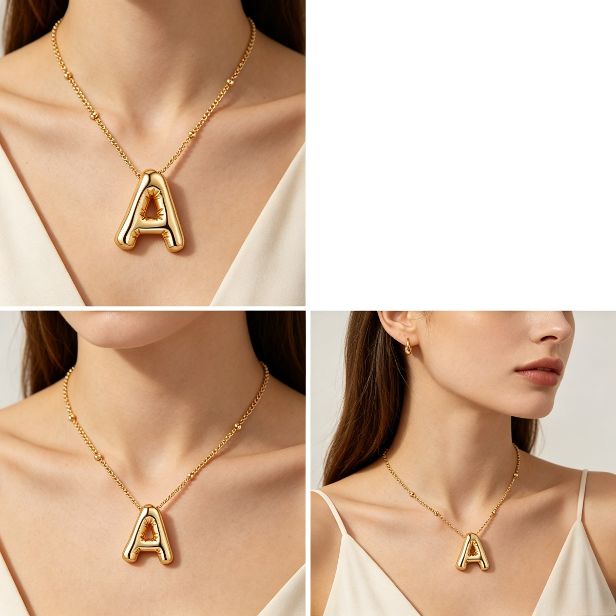 Bubble Letter Pendant Necklace for Women, Name Jewelry